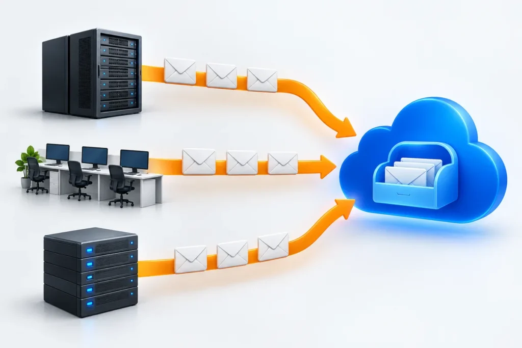 On-premises, workspace and IMAP mail systems follow separate paths into one cloud mailbox platform